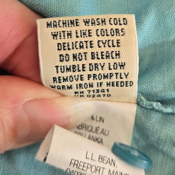 L.L.Bean Womens Medium Turquoise Linen Button-Down Long Sleeve Shirt Pintuck - Picture 9 of 9